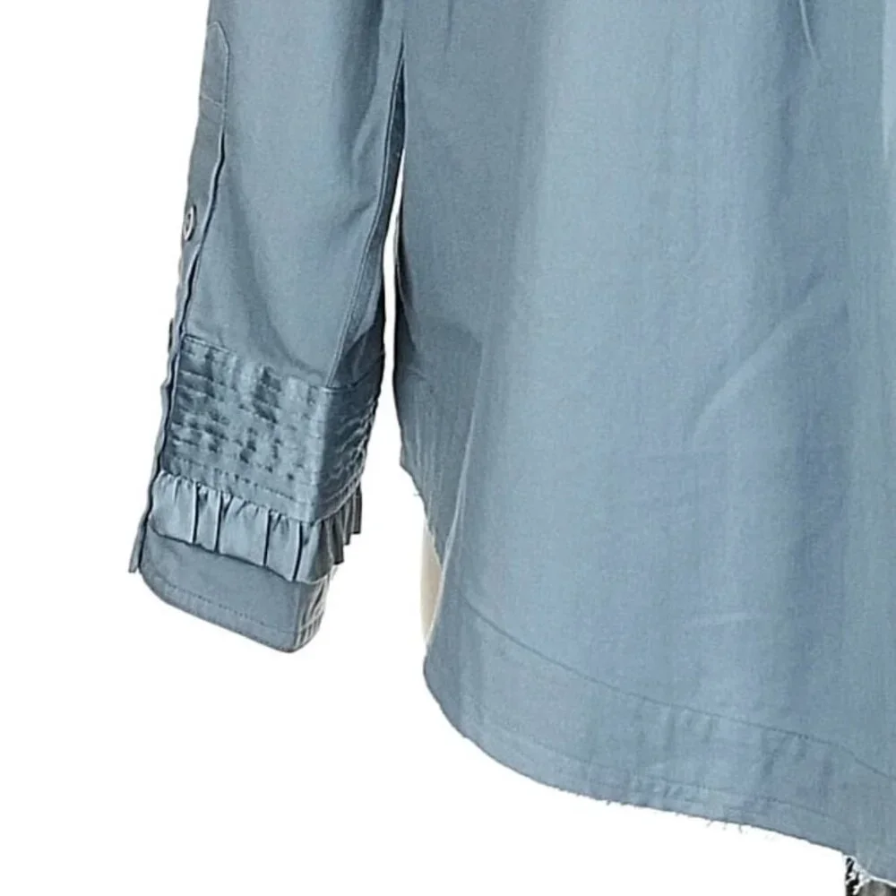 NWT We The Free Night Moves Shirt Blouse Boho Ruffle Blue $148 - Picture 8 of 15